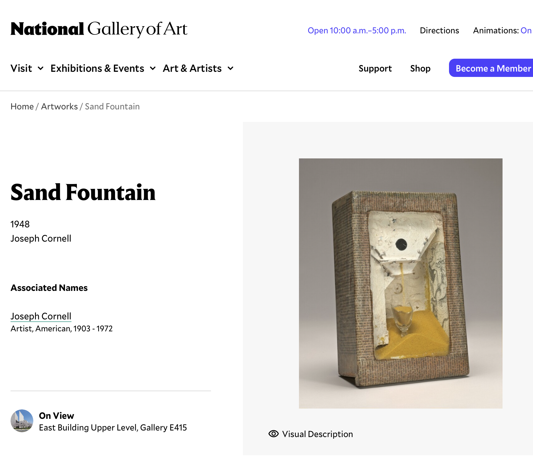 National Gallery of Art page for Joseph Cornell's Sand Fountain from 1948.