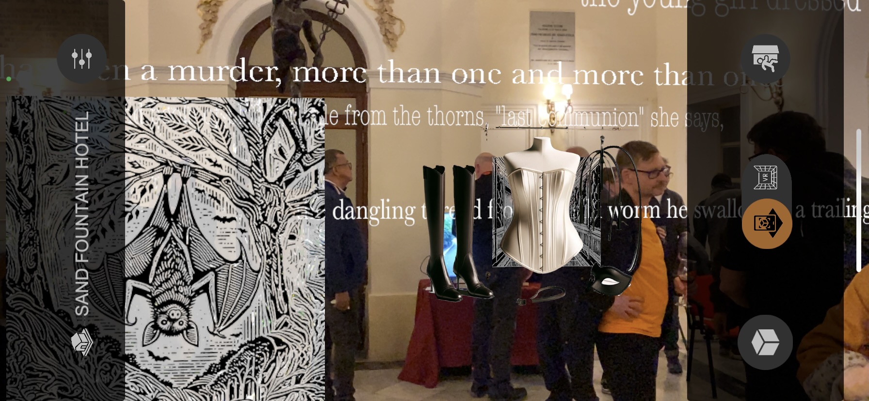 An augmented-reality costume and narrative scene appearing in the ICIDS 2025 exhibition space.